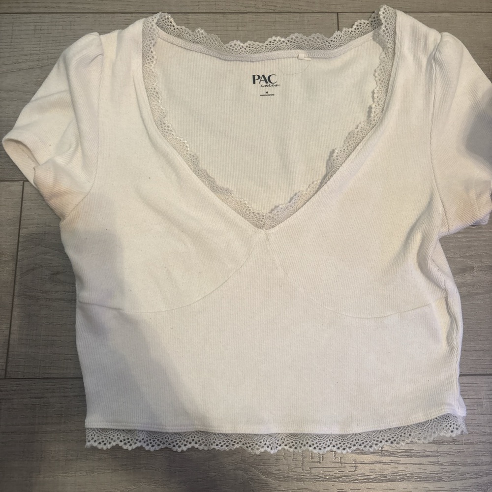 PAC White Lace Trim Crop Top
